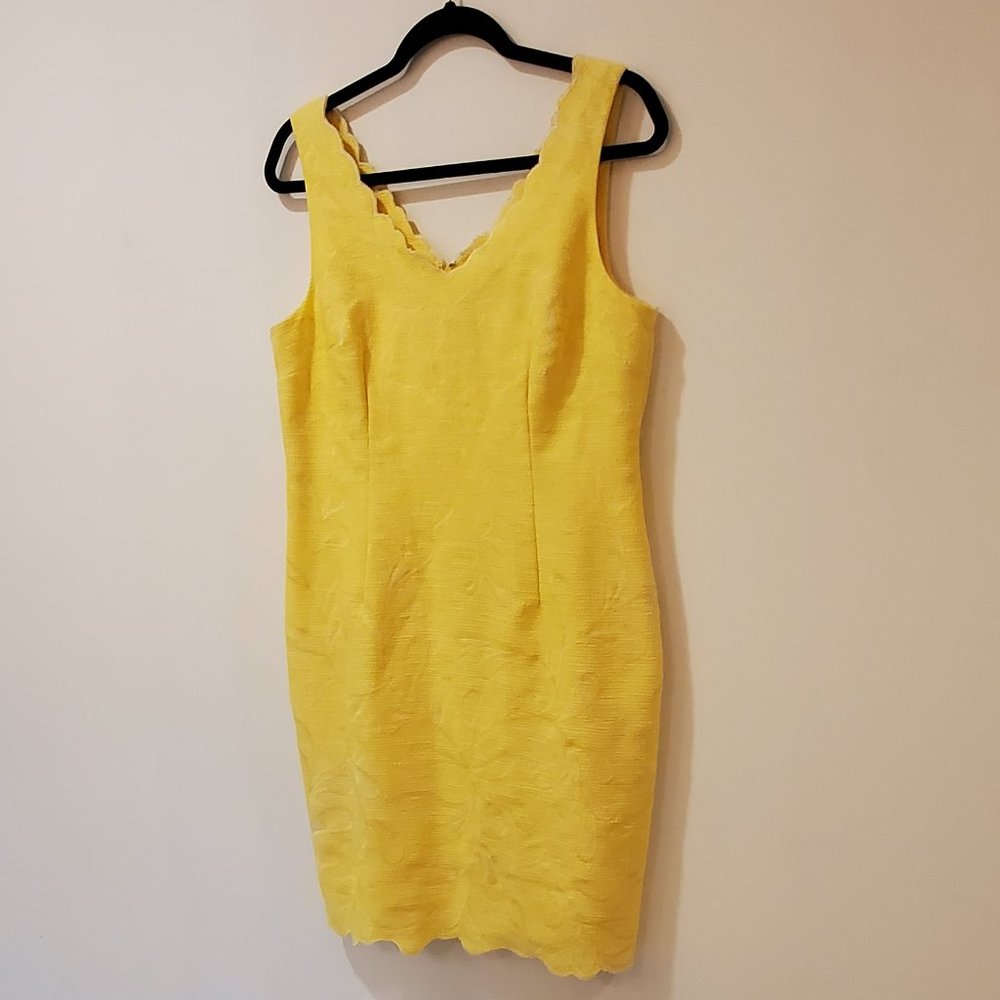 Tahari Bright Yellow Scalloped Midi Dress